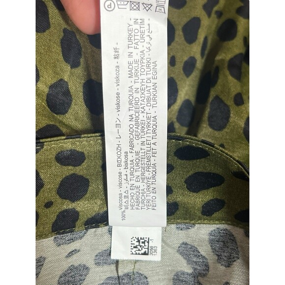 Zara Large Satin Flowy Animal Leopard Cheetah Kelly Green Wide Leg Trousers - Picture 12 of 13